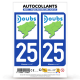 Autocollant plaque d'immatriculation 25 Doubs - Département