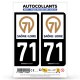 Autocollant plaque immatriculation 71 Saône-et-Loire - Département