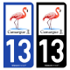 Autocollant plaque immatriculation 13 Camargue - Flamant Rose