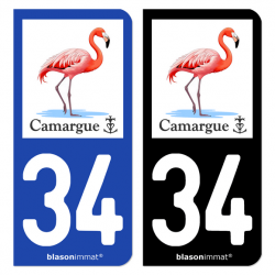 Autocollant plaque immatriculation 34 Camargue - Flamant Rose