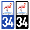 Autocollant plaque immatriculation 34 Camargue - Flamant Rose