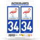 Autocollant plaque immatriculation 34 Camargue - Flamant Rose
