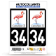 Autocollant plaque immatriculation 34 Camargue - Flamant Rose
