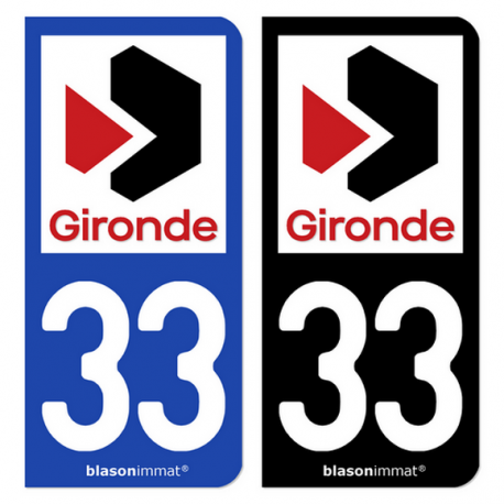 Autocollant plaque immatriculation 33 Gironde - Département