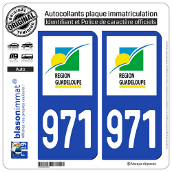 971-H Guadeloupe - LogoType - Version : Fond Bleu : 11 x 4,6 cm - Grande Hauteur