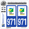 971-H Guadeloupe - LogoType - Version : Fond Bleu : 11 x 4,6 cm - Grande Hauteur