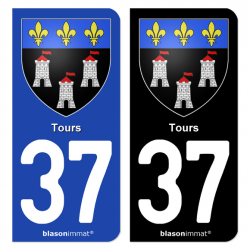 Autocollant plaque immatriculation 37 Tours - Armoiries