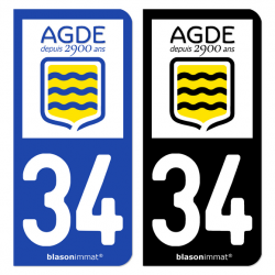 Autocollant plaque immatriculation 34 Agde - Commune
