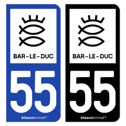 2 Autocollants plaque immatriculation Auto 55 Bar-le-Duc - Ville