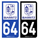 2 Autocollants plaque immatriculation Auto 64 Biarritz - Ville