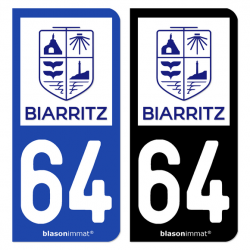 2 Autocollants plaque immatriculation Auto 64 Biarritz - Ville