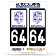 2 Autocollants plaque immatriculation Auto 64 Biarritz - Ville
