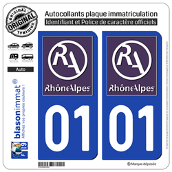 Jeu de 2 Stickers pour plaques d'immatriculation auto - Modèle : 01 Rhône-Alpes - LogoType II
