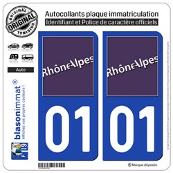 Jeu de 2 Stickers pour plaques d'immatriculation auto - Modèle : 01 Rhône-Alpes - LogoType