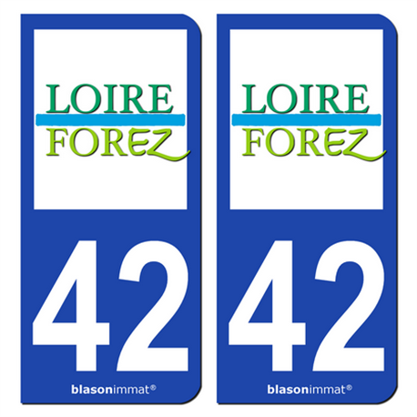 Jeu de 2 Stickers pour plaques d'immatriculation auto - Modèle : 42 Montbrison - Agglo