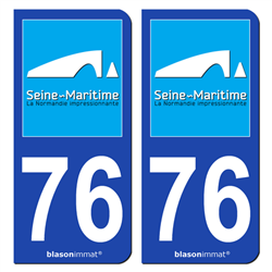 2 Autocollants plaque immatriculation Auto 76 Seine-Maritime - Tourisme