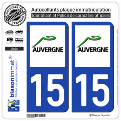 Jeu de 2 Stickers pour plaques d'immatriculation auto - Modèle : 15 Auvergne - LogoType