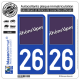 Jeu de 2 Stickers pour plaques d'immatriculation auto - Modèle : 26 Rhône-Alpes - LogoType
