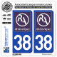Jeu de 2 Stickers pour plaques d'immatriculation auto - Modèle : 38 Rhône-Alpes - LogoType II