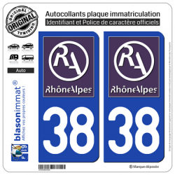 Jeu de 2 Stickers pour plaques d'immatriculation auto - Modèle : 38 Rhône-Alpes - LogoType II