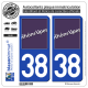 Jeu de 2 Stickers pour plaques d'immatriculation auto - Modèle : 38 Rhône-Alpes - LogoType