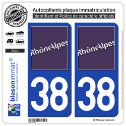 Jeu de 2 Stickers pour plaques d'immatriculation auto - Modèle : 38 Rhône-Alpes - LogoType
