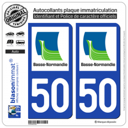 Jeu de 2 Stickers pour plaques d'immatriculation auto - Modèle : 50 Basse-Normandie - LogoType