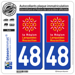 Jeu de 2 Stickers pour plaques d'immatriculation auto - Modèle : 48 Languedoc-Roussillon - LogoType