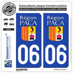 Jeu de 2 Stickers pour plaques d'immatriculation auto - Modèle : 06 PACA - LogoType