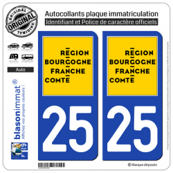 2 Autocollants plaque immatriculation auto 25 Bourgogne-Franche-Comté - LogoType