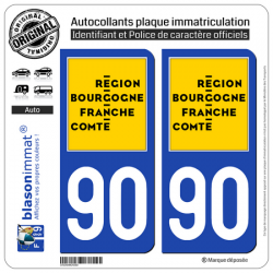 2 Autocollants plaque immatriculation auto 90 Bourgogne-Franche-Comté - LogoType