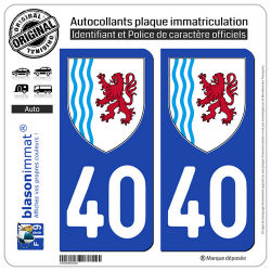 2 Autocollants plaque immatriculation Auto 40 Nouvelle-Aquitaine - LogoType