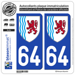 2 Autocollants plaque immatriculation Auto 64 Nouvelle-Aquitaine - LogoType