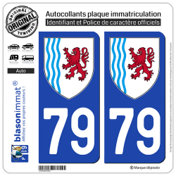 2 Autocollants plaque immatriculation Auto 79 Nouvelle-Aquitaine - LogoType