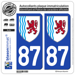 2 Autocollants plaque immatriculation Auto 87 Nouvelle-Aquitaine - LogoType