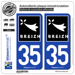 Jeu de 2 Stickers pour plaques d'immatriculation auto - Modèle : 35 Breizh - Rannvro