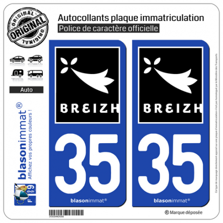 Jeu de 2 Stickers pour plaques d'immatriculation auto - Modèle : 35 Breizh - Rannvro