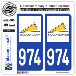 2 Autocollants plaque imatriculation Auto 974-H Réunion - LogoType II