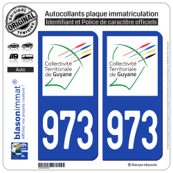 2 Autocollants plaque immatriculation Auto 973-H Guyane - LogoType II