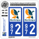 2 Autocollants plaque imatriculation Auto 972 Martinique - LogoType II