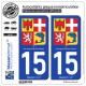 2 Autocollants plaque d'immatriculation auto 15 Auvergne-Rhône-Alpes - Armoiries