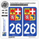 2 Autocollants plaque d'immatriculation auto 26 Auvergne-Rhône-Alpes - Armoiries