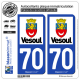 Jeu de 2 Stickers pour plaques d'immatriculation auto - Modèle : 70 Vesoul - Ville