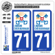 Jeu de 2 Stickers pour plaques d'immatriculation auto - Modèle : 71 Louhans-Châteaurenaud - Ville