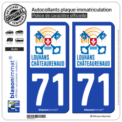 2 Autocollants plaque immatriculation Auto 71 Louhans-Châteaurenaud - Ville