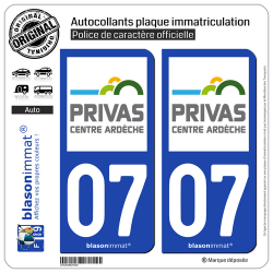 2 Autocollants plaque immatriculation auto 07000 Privas - Agglo