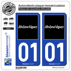 2 Autocollants plaque immatriculation Auto 01 Rhône-Alpes - Tourisme