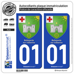 2 Autocollants plaque immatriculation Auto 01 Bellegarde-sur-Valserine - Armoiries