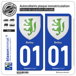 2 Autocollants plaque immatriculation Auto 01 Belley - Armoiries