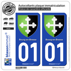 2 Autocollants plaque immatriculation Auto 01 Bourg-en-Bresse - Armoiries